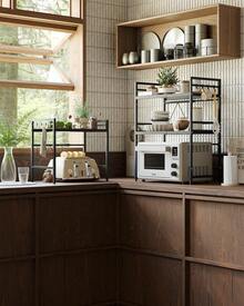 Expandable Microwave Rack, 2-Layer Microwave Oven Rack, Stand, Storage Rack, Kitchen Corner Rack, Desktop Printer Rack, Baker Rack (Black/White) - Black - View 7