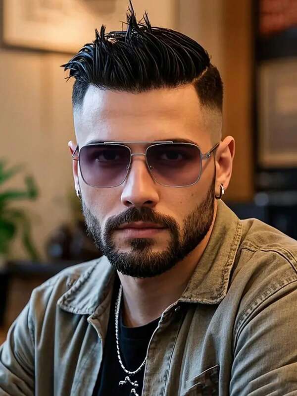 زوج من النظارات الرجالية بتصميم عصري برواية معدنية ذات جسر مزدوج مناسبة للأعمال والرحلات والتنقلات وللاستخدام اليومي