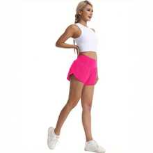 Womens High Waisted Running Shorts Quick Dry Athletic Workout Shorts With Mesh Liner Zipper Pockets - Hot Pink - View 1
