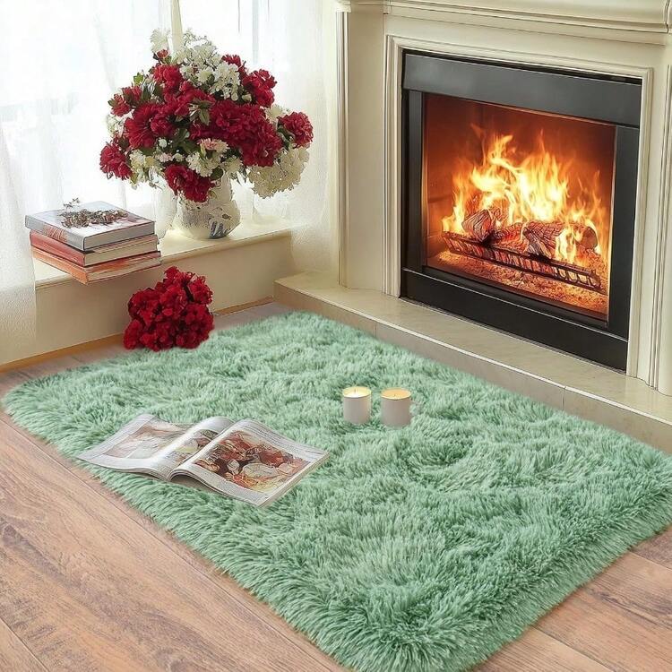 Rug For Living Room, Fuzzy Plush Large Area Rug, Fluffy Modern Shag Non Slip Soft Furry Carpet For Bedroom Kids Room Nursery Teens Dorm Home Decor - Mint Green - View 2