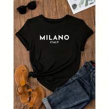 MILANO Wos Fashion Letter Print T-Shirt Short Sve Crew Neck Top Perfect For Spring Summer Casual Wos ClogPm 220G Cotton T-Shirt For And Wo – Heavyweight Yet Soft, Designed For Everyday Wear, Work, Street Style, Or Lounging At Home – Combines Minimalist, Retro, And Urban Fashion – Perfect Gift For Birthdays, Days, , Family, Or Yours - Black - View 1