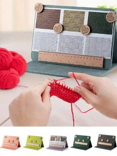 创意折叠针织图案展示架 - 多色 - 适合钩针编织和针织爱好者 - 适合家庭和工作室使用 - 是送给工艺爱好者的完美礼物，折叠针织图案图表架配有磁性尺子和木圈，非常适合珠子和珠宝制作用品，包括心形木片装饰
