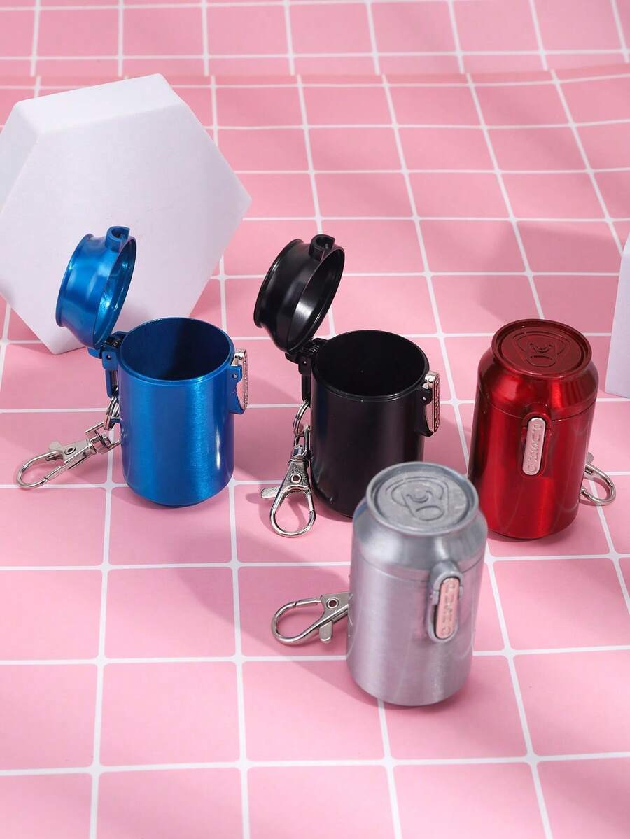 1pc Portable Metal Can Shaped Ashtray With Flip Lid And Keychain, Suitable For Outdoor, Home, Car Use, Ashtray Gift - Multicolor - View 1