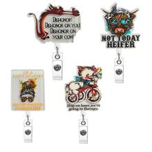 1pc Retractable Telephone Shaped Acrylic Name Badge Holder With Nurse ID Clip, Fun Design - Multicolor - View 1