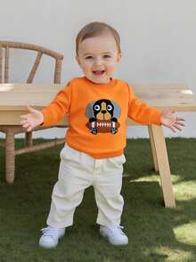 Sudadera con capucha de fútbol para bebé, con bordado de perro de rugby, cuello redondo, ropa informal de invierno y otoño - Naranja - Ver 7