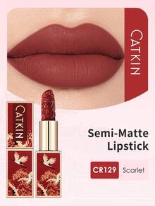 CATKIN Rouge Matte Engraved Lipstick, Waterproof Long-Lasting Satin Smooth CR129 Crimson - CR129 - 查看 2