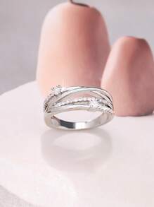 1 Peça Anel Versátil Elegante Minimalista com Desenho Cruzado e Brilhante, Pequeno Zircônia Branco, Adequado para Mulheres em Encontros, Férias, Uso Casual, Decoração de Feriado
