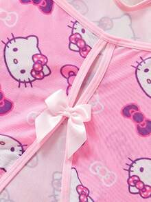 Sanrio 印花蝴蝶结V领透视蝴蝶结泰迪连体衣，性感女士内衣连体衣 - 淺粉色 - 查看 9