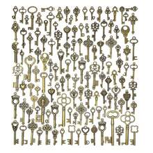 125 PCS Vintage Skeleton Key Set Charms, Mixed Antique Style Bronze Brass For Pendant DIY Jewelry Making Wedding Party Favors - 銅色 - 查看 1