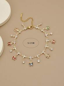 1 chiếc vòng chân bằng thép không gỉ hai lớp đính đá lấp lánh nhiều màu sắc sang trọng dành cho nữ, thích hợp cho mùa xuân và mùa hè - Vàng - Xem 6