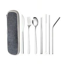 Bộ dao nĩa bằng thép không gỉ, bộ dụng cụ ăn bít tết kiểu Hàn Quốc bao gồm đũa và ống hút, tiện lợi mang theo khi đi du lịch ngoài trời và dành cho học sinh. - Nhiều màu - Xem 10