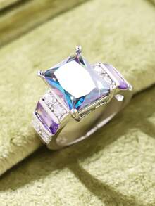 1pc Fashionable Elegant Personalized Infinity Heart Cubic Zirconia Ring, Surprise Gift For Valentine's Day, Mother's Day - Pink - View 8