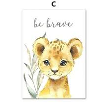 1 pieza de arte de pared póster con opción de marco, arte en lienzo de animales como elefante, jirafa, león, cebra, tigre, estilo nórdico para decoración de habitación infantil