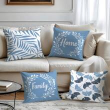 4pcs Simplistic Leaf Print Decorative Throw Pillow Covers, Peach Velvet Fabric, 45*45CM/18*18 Inch, Suitable For Modern Living Room Sofa Decor, Gift, Party