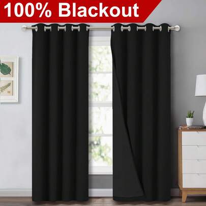 100% Cortinas Blackout, Opacas para Recamara con Ojales, Cortinas Aislantes con Forro Negro para reducción de Ruido, 1 Panel