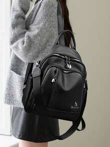 新款经典时尚高品质软皮旅行背包女士大容量奢华单肩包书包背包 - 黑色 - 查看 11