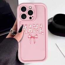 MAMA Letter & Bowknot Pattern Phone Case, Anti-Drop Cellphone Protective Case, Total Protective Shockproof Mobile Phone Cover For IPhone, Gifts For Girl - Pink - View 5