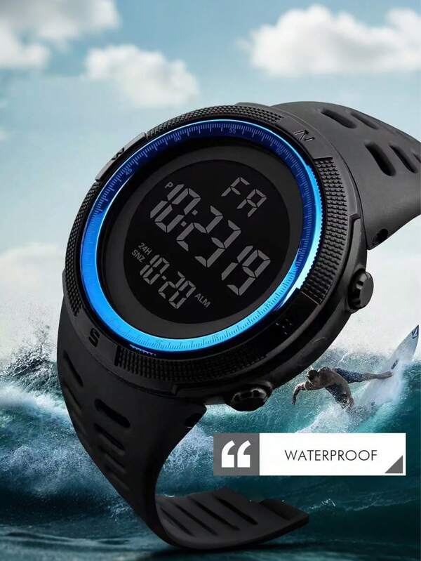 1pc Men Digital Watches With Timing Function, Alarm Clock Function, Night Display, Drop-Resistant And Shockproof Features. It Is A Multi-Functional And Heavy-Duty Men's Watch, A Must-Have For Outdoor Outings, A Stylish Item For Commuting To Work.