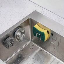 1pc Random Color, 1 Piece Kitchen Sink Stainless Steel Sponge Holder - No Drilling Required, Wall-Mounted Design With Double Hooks, Perfect For Sponges And Gadgets, Keeps The Surface Clean, Sponges For Washing Dishes