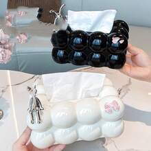 1pc Creative Cream Tissue Paper Holder, Plastic Tissue Box Desktop Decor, Luxury Tissue Paper Box Suitable For Living Room, Dining Table, Coffee Table, Home And Hotel Decoration Back To School - Multicolor - View 6