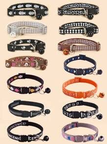 5pcs Random Pattern Dog And Cat Collar With Bell, Cute Cartoon Decorative Collar