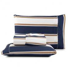 Single Sheet Set With 2 Pieces Printed Cotton Fabric With Elastic All Around And Pillowcase In Matchstick Stitch - Royal Blue - View 1