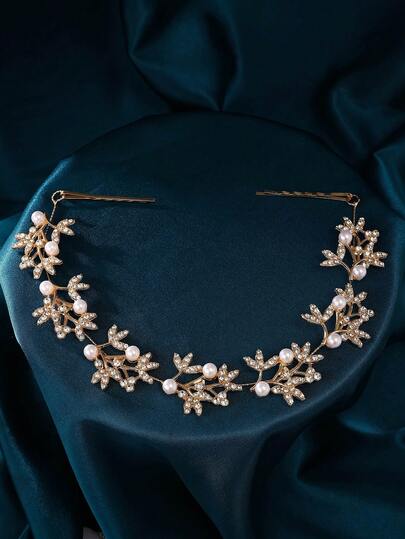 1pc 7pcs Leaf Design Headband With 2pcs Hair Clips Hair Accessories For Women, For Wedding