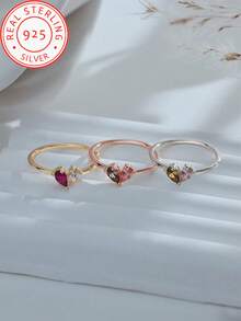 A 925 Silver Delicate And Elegant, 12 Colors Birthstone Cubic Zirconia Fashion Ring Is A Wonderful Memorial Gift For Christmas, Anniversary, Valentine's Day, Thanksgiving Day Jewelry For Women