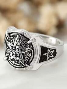 1pc Elegant Men's Gold-Color Copper Ring With Intricate Ancient Egyptian & Pentagram Design, Suitable For Formal Events, Parties, Daily Wear, Ideal Gift For Boyfriend, Husband, Father On Valentine's Day/Father's Day