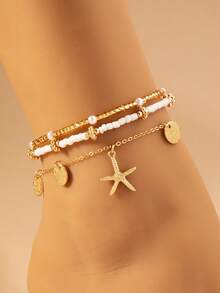 3 件套波西米亚风格串珠、贝壳和海星脚链套装，适合女士，适合海滩、度假、派对佩戴 - 五葉草 - 查看 9