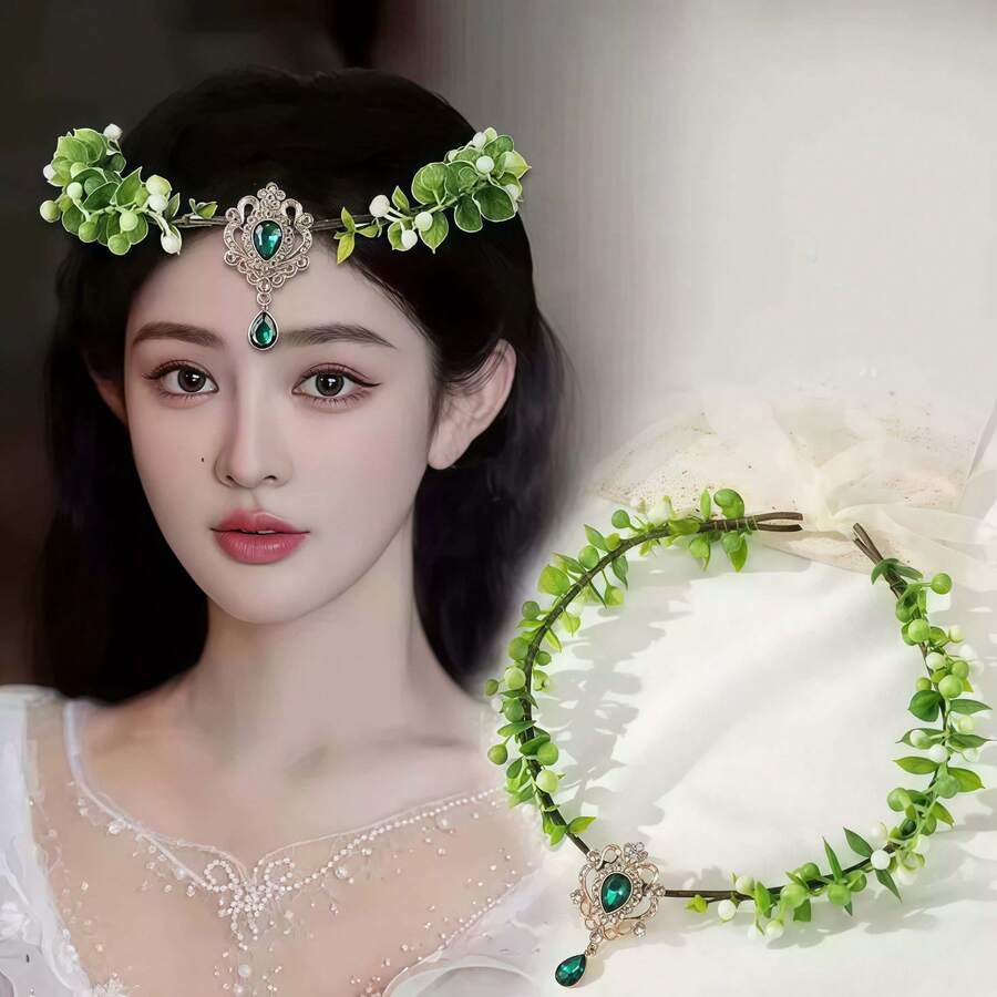 1 pieza Diadema de flores y decoración de cristales estilo natural, diseño elegante - Multicolor - Ver 1