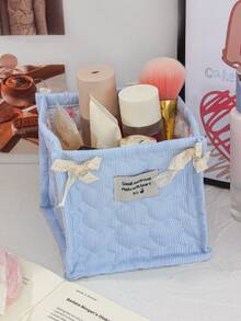 1 Cute Pink And Blue Three-Dimensional Bow Lace Storage Basket, Tabletop Miscellaneous Storage Basket, Waterproof Makeup Brush & Skincare Basket, Tabletop Decoration, Cosmetic Organization Rack, Portable Picnic Basket, Valentine's Day Gift - Multicolor - View 12