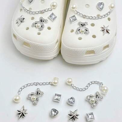 10 件 DIY 鞋子装饰饰品 - 水晶、钻石、珍珠链、时尚可爱装饰，适用于凉鞋、木屐、可拆卸鞋夹，非常适合节日、生日、女孩