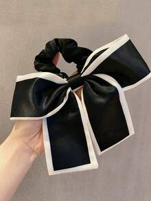 2 件女士黑色和米色韩式缎面蝴蝶结发圈发髻，马尾辫夹，清新优雅复古发饰，适合日常使用发圈发圈 - 彩色 - 查看 10