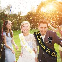 4pcs Groom & Bride Wedding Party Decoration Set, Including Shoulder Strap Badge, Ceremonial Attire Accessory, Wedding Event Costume Party Supplies
