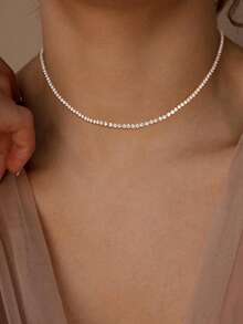 1 chiếc vòng cổ tennis nữ, mặt dây chuyền tennis Cubic Zirconia mạ vàng 14K, phù hợp làm trang sức hàng ngày của phụ nữ - Nhiều màu - Xem 1