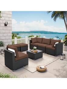 1pc Solid Color Milk Silk Elastic Band Sofa Seat Cushion Cover, High Stretch Dust-Proof For All Seasons, Suitable For Garden, Balcony, Outdoor Rattan Sofa - Brown - View 6