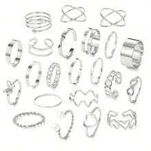 22pcs/Set Openable Multi-Joint Ring Set, Heart, Butterfly, Faux Pearl, Metal Cross Rings For Women, Unique Design