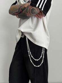 Accesorio de cadena de cintura con perlas falsas de estilo punk, cadena de cintura de múltiples capas con colgante de borla, joyería de cintura para hombre, regalo para fiesta de hip hop