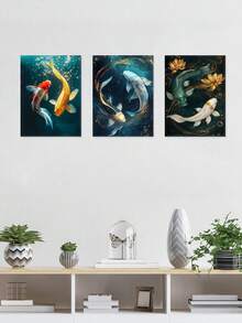 3pcs Golden Lotus Poster, Blue Water Canvas Print Wall Arts, Dynamic Flow Poster, Atmosphere Modern Artwork, Aquatic Life Canvas Modern Artwork, Abstract Fish Wall Decor, Art Prints, Wall Arts, Posters, Ideal Gift, Optional Framed - 3Pcs/Set - View 15
