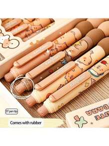 4pcs Gift Set Hippo Shaped Erasable Crystal Point Ballpoint Pen, 0.5mm Fine Tip, Soft Grip, Blue Ink - Daily Office, Christmas, Halloween Gift