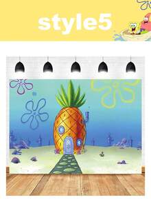 Spongebob SquarePants Themed Photography Background Fabric, Children's Birthday Party Photo Banner Decoration