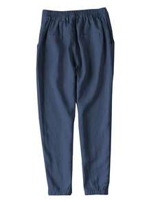 Lanwont Women's Linen Trousers Summer Casual High Waist Drawstring White Beach Pants - 藏蓝色 - 查看 2