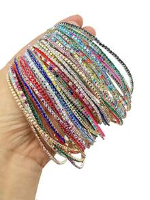 10pcs Rhinestone Super Thin Anklet Bracelet, AB Color Shiny Elastic Delicate Beach Party Fashion - Random Mixed Colors*10PCS - View 3