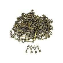 125 PCS Vintage Skeleton Key Set Charms, Mixed Antique Style Bronze Brass For Pendant DIY Jewelry Making Wedding Party Favors - 銅色 - 查看 2