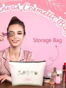 1 Customized Lightweight Stylish Simple Large Capacity Cosmetic Bag With Seaside Shell Elements, Zipper Closure, Nylon Material, Suitable For Women'S Daily Use, Work And Beach Vacation. Customizable Personalized Name Or Holiday Toiletry Bag