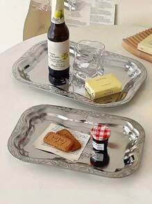 1 pieza Bandeja rectangular de joyería plateada vintage de acero inoxidable para frutas y alimentos: Perfecta para joyería, cosméticos o pequeños postres - Adecuada para uso en el escritorio, organizador de almacenamiento, regalo para mujeres, esencial para viajes