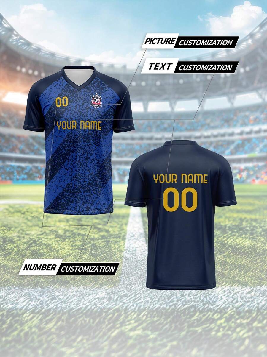 定制足球球衣，波尔图，单件男式运动队俱乐部训练 V 领足球衫，正面和背面印有姓名、号码、徽标，穿着舒适，适合休闲、派对、聚会 - 彩色 - 查看 1