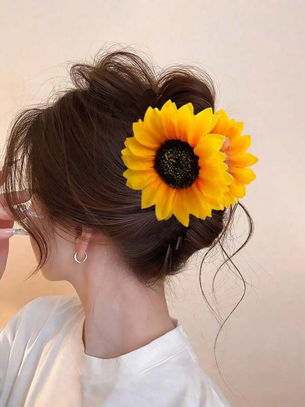 1pc Spring And Summer Sweet Sunflower Hair Claw Clip Simple Fresh Versatile Flower Hair Claw Hair Volume Back Head Hair Dye Hair Claw Hair Accessories Hair Clips Hair Jaw Clip Hair Clamps Hair Clutch Hair Catcher Clip