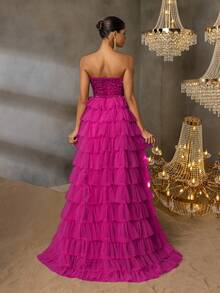 Faeriesty 华丽亮片礼服，搭配层叠薄纱裙和高开衩下摆 | 适合黑色领带晚会、婚礼和戛纳派对的奢华晚礼服